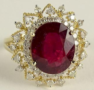 AIG Certified 5.95 Carat Ruby Diamond and 14K Yellow Gold Ring.