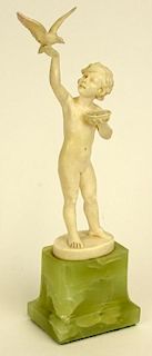 Johann Philipp Ferdinand Preiss, German (1882-1943) Carved Ivory Figurine "Child With Bird"