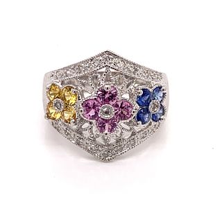 14k Multicolor Sapphire & Diamond RingÊ