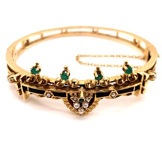 Victorian 14k Emerald Pearl Enamel BraceletÊ