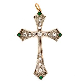 1920Õ 18k Platinum Diamond Emerald Cross