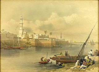 David Roberts, Scottish (1796-1864) color lithograph View on the Nile, Ferry to Gizeh.