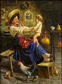 Pietro Torrini, Italian (1852 - 1920) Oil on canvas "Mother and Child"