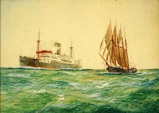 William Minshall Birchall, American (1884-1941) Watercolor "The Liner, She's A Lady - Kipling"