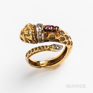 18kt Gold Gem-set Lion Ring
