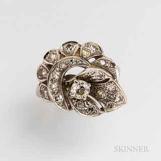 Retro 14kt White Gold and Diamond Floral Ring