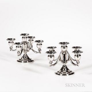 Pair of Mueck-Carey Co. Sterling Silver Weighted Five-light Candelabra