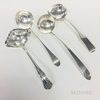 Three Coin Silver Ladles and a Silver-plated Ladle