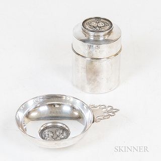 Two Continental Medallion-mounted Silver Items