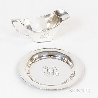 Dominick & Haff Sterling Silver Plate and a Sterling Silver Sauceboat