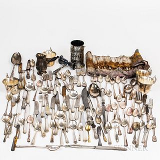 Large Group of Silver-plated Flatware and Tableware.