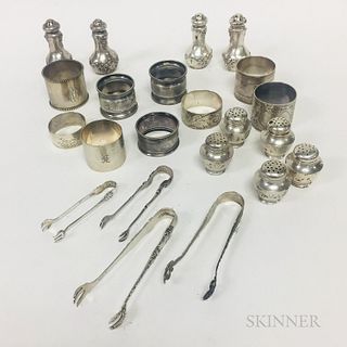 Group of Shakers, Napkin Rings, and Tongs