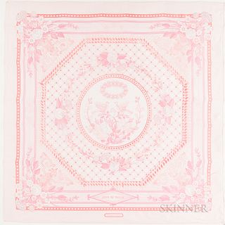 Framed Hermes "Jeux de Paille" Pink Silk Scarf