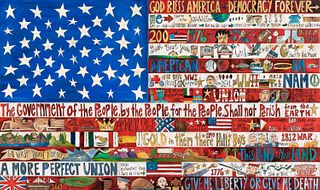 Sarah Grant (American, 20th/21st Century) Contemporary Folk Art Painted Wood Flag
