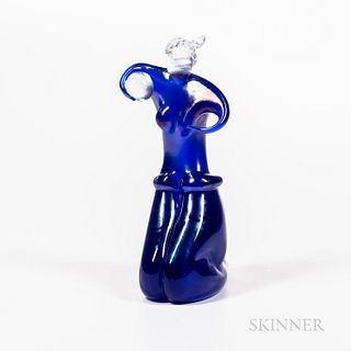 Verrerie d'Art Blue Art Glass Sculpture of a Woman