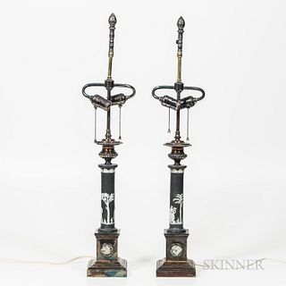 Pair of Wedgwood Black Jasper and Silver-plate Table Lamps