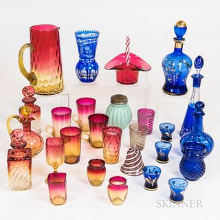 Twenty-seven Pieces of Colored Glass Tableware