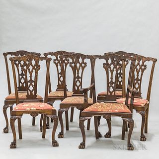Set of Seven Chippendale-style Carved Mahogany Dining Chairs