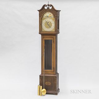 Georgian-style Glazed and Inlaid Mahogany Veneer Tall Clock