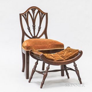 Federal-style Carved Mahogany Side Chair and a Scrolled Bench