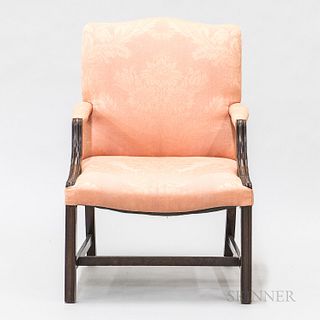 Chippendale-style Upholstered Mahogany Library Chair