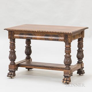 Classical-style Carved Mahogany Library Table