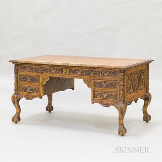 Baroque-style Carved Oak Desk