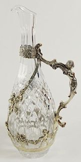 Antique German Silver Mounted Cut Crystal Claret Decanter.