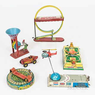 Six Lithographed Tin Toys