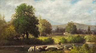 American School, 19th Century       River Scene with Cows