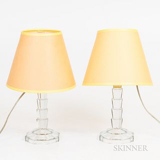 Pair of Art Deco Colorless Glass Boudoir Lamps*