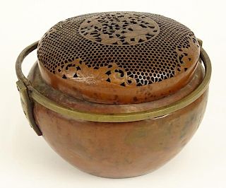 18th Century Chinese Copper Hand warmer With Cover.