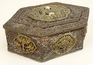 Early Tibetan Copper and Bronze Jewelry Trinket Box.