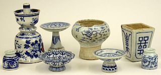 Eight (8) Piece Lot of Early 20th Century Chinese Blue and White Artists Pots.