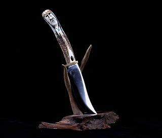 Ted Miller Antler Carved & Inlaid Turquoise Knife