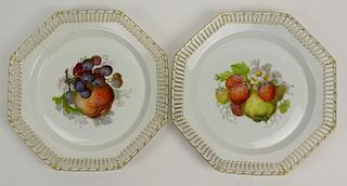 Pair Early 20th Century KPM Hand Painted Reticulated Porcelain Plates.