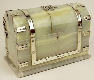 Large 19th Century English silver mounted agate chest shaped Box.