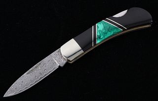 Damascus Malachite & Jet Custom Knife