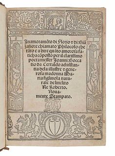 BOCCACCIO, Giovanni (1313-1375). [Filocolo]. InamorameÌƒto di Florio & di BiaÌƒzafiore chiamato Philocolo. Venice: Bernardino de Lissona Vercellense, 