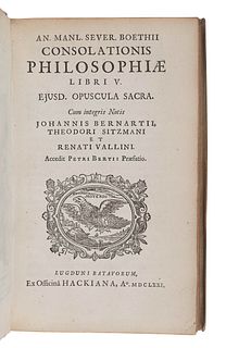 BOETHIUS, Anicius Manlius Torquatus Severinus (480?-524?). Consolationis Philosophiae Libri V. Leiden: Ex Officina Hackiana, 1671.