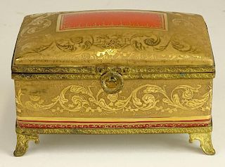 Parcel gilt decorated Limoges porcelain box. Bronze mounted.