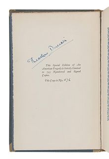 DREISER, Theodore (1871-1945). An American Tragedy. New York: Boni & Liveright, 1925.  