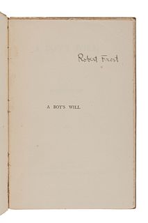 FROST, Robert (1874-1963).  A Boy's Will. London: David Nutt, 1913.