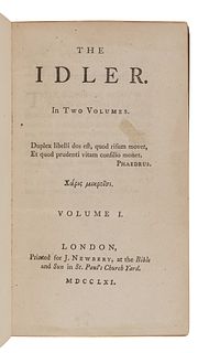 JOHNSON, Samuel (1709-1784).   The Idler. London: printed for J. Newbery, 1761.  