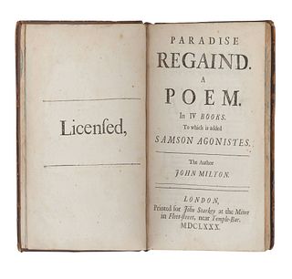 MILTON, John (1608-1674). Paradise Regain'd...to which is added Samson Agonistes. London: for John Starkey, 1680.  