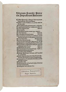 PETRARCA, Francesco (1304-1374). [Opera Latina.]Librorum Francisci Petrarche impressorum annotatio. Venice: Simon Bevilaqua, 15 July 1503.  