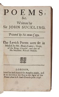 SUCKLING, John, Sir (1609-1642). Fragmenta aurea. A Collection of All the Incomparable Peeces... London: for Humphrey Moseley, 1646.  