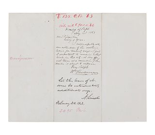 LINCOLN, Abraham (1809-1865). Autograph endorsement signed as President ( "A. Lincoln"), 24 February 1863.  
