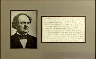 Original PT Barnum hand written signed letter dated 1870 framed with reproduction photograph