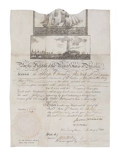 MONROE, James (1758-1831). Engraved document signed as President ( "James Monroe"), COUNTERSIGNED BY SECRETARY OF STATE JOHN QUINCY ADAMS ( "John Quin